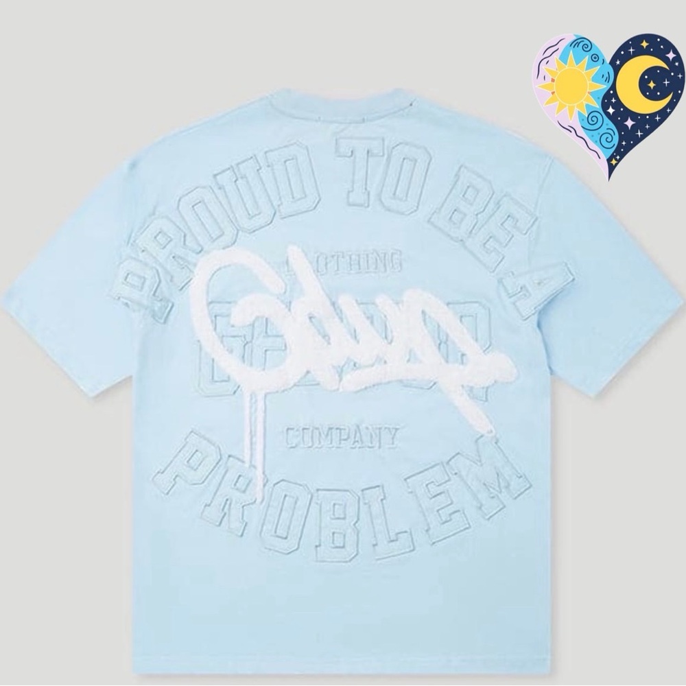 NWT: Geedup Proud To Be A Problem Tee 'Cool Blue White' size Small